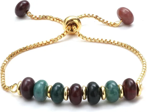 Vista 25 de Gempires - Pulsera de cuentas redondas naturales, chapada en oro amarillo de 14 quilates, joyería hecha a mano, pulseras ajustables para mujer