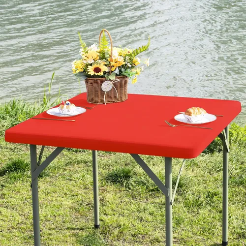 Vista 10 de Mantel de mesa rectangular de 4 pies con ajuste elástico, mantel de elastano elástico de 4 pies para mesas de comedor, para interiores y exteriores