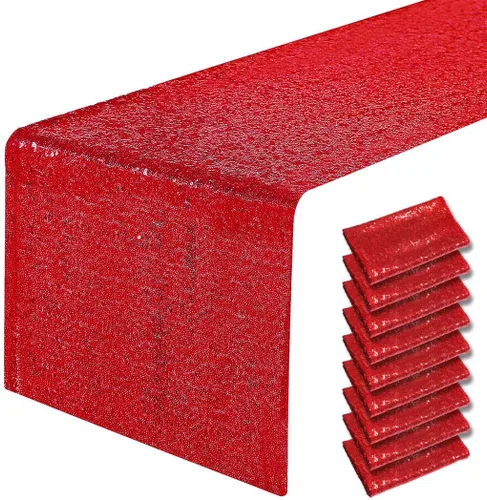 Vista 30 de Pufogu - Camino de mesa de lentejuelas brillantes de 12 x 72 pulgadas para fiestas de cumpleaños, decoración de bodas, despedidas de soltera