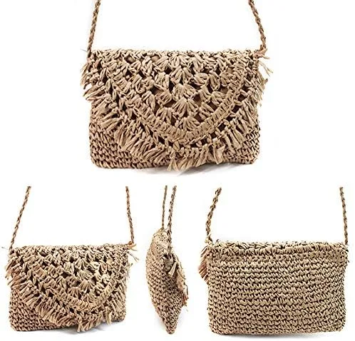 Vista 3 de Women Small Straw Woven Cross-body Shoulder Bag Bohemian Handbag Purse