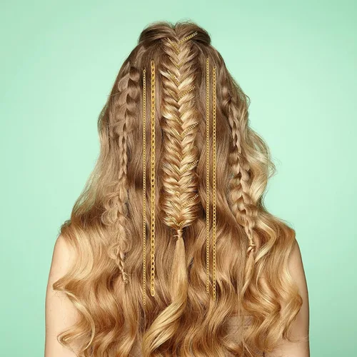 Vista 4 de PAGOW 6 cadenas para el cabello de oro punk con borlas para mujeres y niñas, accesorios de cabeza de cola de caballo con clips para discoteca