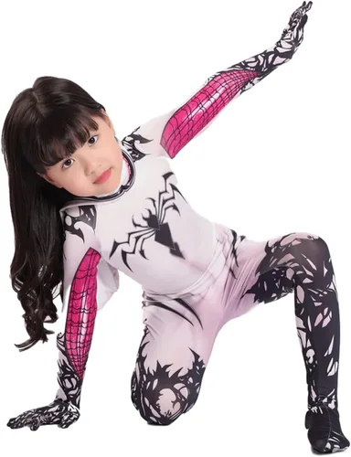 Vista 6 de KETLYA Disfraz de superhéroe fantasma para niñas disfraz de Halloween y cosplay con capa juego completo