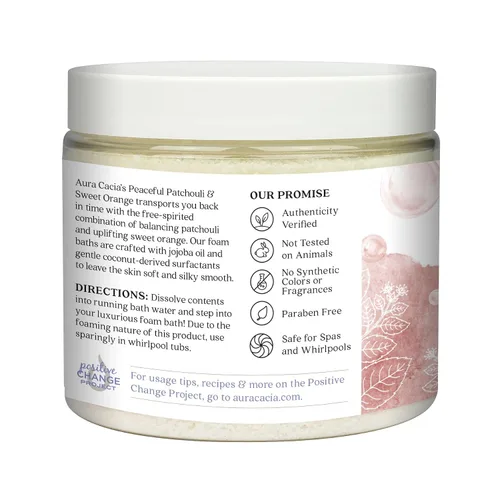 Vista 2 de Aura Cacia Baño de espuma de aromaterapia, pachulí pacífico y naranja dulce, tarro de 14 onzas