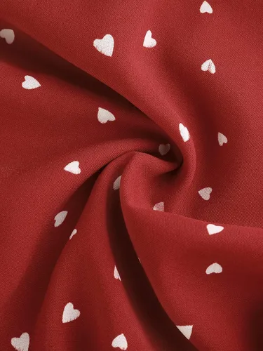 Vista 6 de Allegra K Blusa para mujer con cuello de Peter Pan con estampado de corazón y perlas