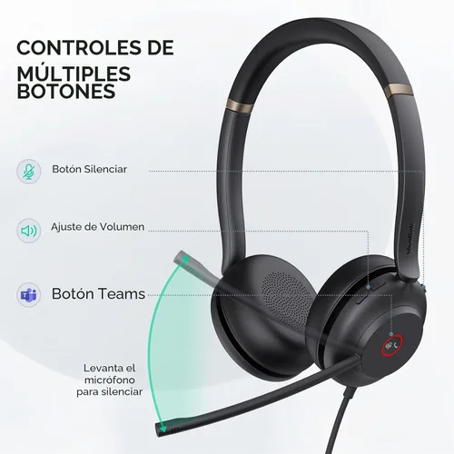 Vista 2 de Yealink Auriculares USB UH37 con micrófono de cancelación de ruido USB-C/A (Equipos)