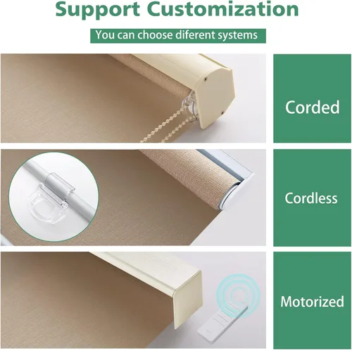 Vista 6 de Tonature Persianas enrollables de tamaño personalizado sin cordón para ventanas con filtro de luz, persianas enrollables solares transparentes Beige
