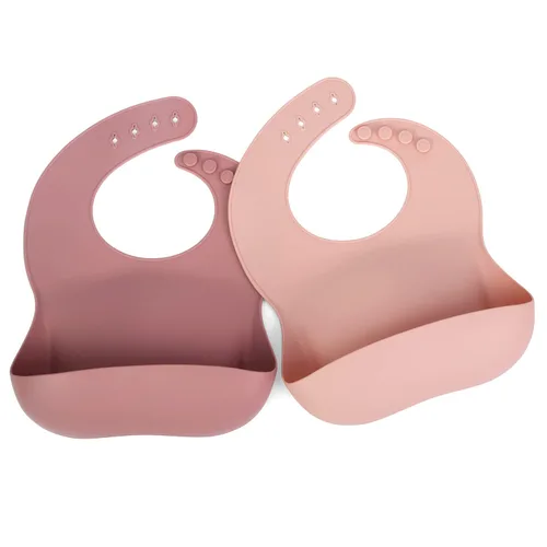 Vista 9 de Ginbear Juego de baberos de silicona para bebés, paquete de 2 unidades, 6 M+ (salvia oscura/almendra) Baberos de alimentación de goma de silicona