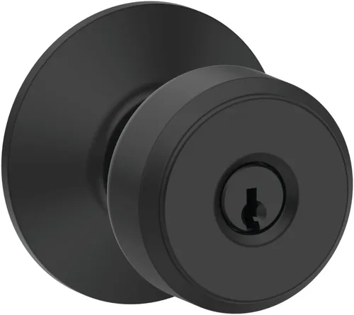 Vista 2 de Schlage Bowery - Pomo para puerta de entrada con llave, interior/exterior, negro mate Keyed entry door knob with turn-button lock, Easy to Mate