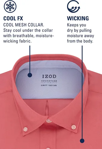 Vista 5 de IZOD Camisa de vestir para hombre Slim Fit Stretch Fx Cooling Collar Sólido