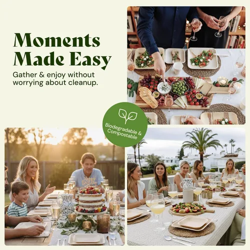 Vista 5 de Chic Leaf Platos de hoja de palma de 6 pulgadas, paquete de 50 platos desechables para aperitivos y postres totalmente compostables, vajilla