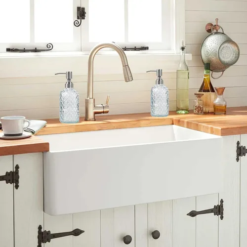 Vista 2 de Funly mee Dispensador de jabón para manos y platos de vidrio para baño y cocina con bomba de acero inoxidable 304 a prueba de óxido