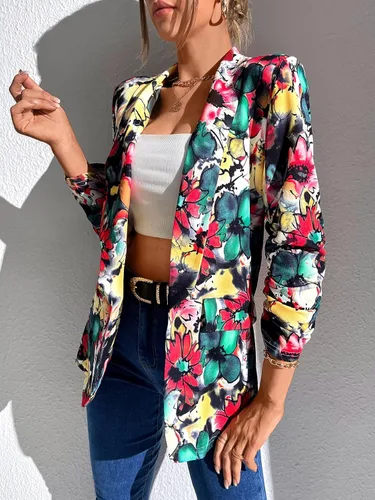 Vista 4 de WDIRARA Blazer de manga larga con cuello de chal abierto y un botón para mujer
