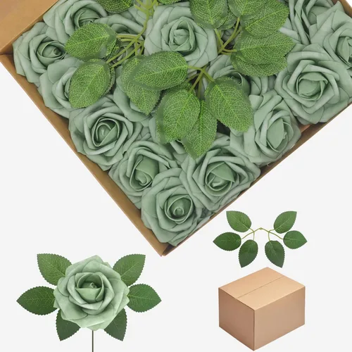 Vista 38 de Flores artificiales, rosas falsas de espuma de aspecto real, combo de flores artificiales de boda para ramos de boda, centros de mesa, arreglos