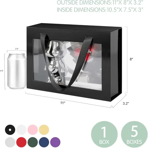 Vista 5 de Caja de regalo negra con ventana, caja de regalo magnética transparente para regalo, caja de propuesta de padrino de boda (10.5 x 7.5 x 3 pulgadas)