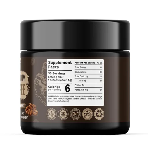 Vista 9 de Café en polvo de hongos 5.29 oz, mezcla de 9 hongos con melena de león, reishi, chaga, cordyceps y más, energía natural y enfoque - vegano, sin OMG