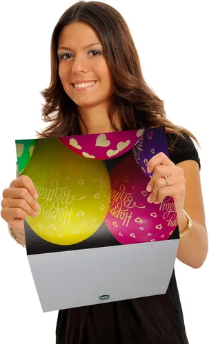 Vista 3 de Small World Greetings Tarjeta de feliz cumpleaños grande y vibrante para fiesta de grupo, interior en blanco con sobre, 11.75 x 9 pulgadas, perfecta