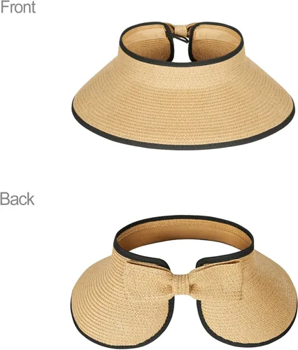 Vista 3 de KDWAVE Visera solar de paja para mujer, ala ancha, protección UV UPF 50+, ajustable, enrollable, plegable, plegable, plegable, sombrero de playa
