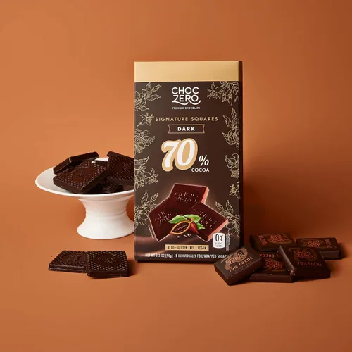Vista 7 de ChocZero™ Chocolate sin azúcar, sin azúcares alcohólicos y sin endulzantes artificiales, todo natural, bajo en carbohidratos – 6 bolsas 70%
