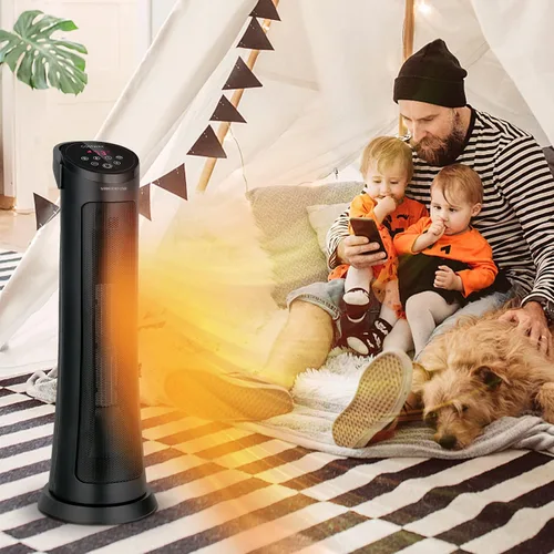 Vista 2 de COSTWAY Calentador de espacio para uso en interiores, calentador de cerámica PTC de 1500 W con oscilación de 60°, 3 modos, temporizador de 24 horas