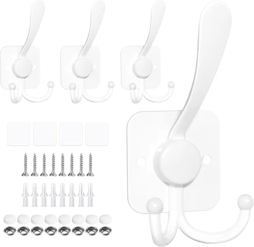 Vista 10 de VIS'V Ganchos para colgar abrigos de pared, ganchos de metal autoadhesivos de 3 puntas para puerta de entrada, 2 opciones de montaje, negro, 4