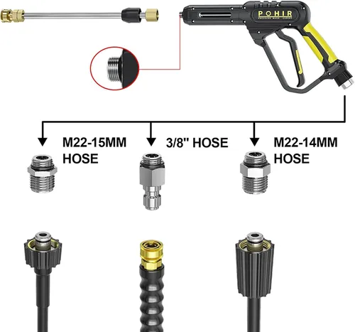 Vista 5 de POHIR - Pistola y manguera de lavado a presión de 3600 PSI, manguera de lavado a presión de 50 pies y pistola, enchufe giratorio de conexión rápida