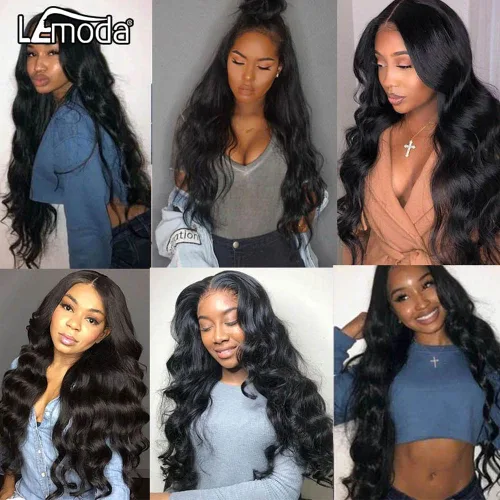 Vista 8 de Lemoda - Extensiones de cabello con cuerpo ondulado frontal 13x4, de encaje transparente HD, cierre frontal de encaje de cabello humano brasileño