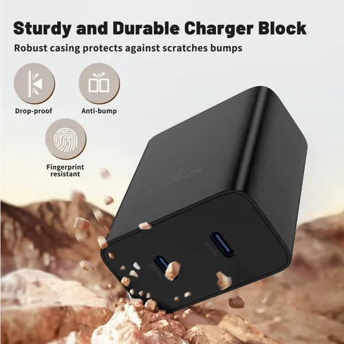Vista 5 de Cargador súper rápido de 45 W de doble puerto con cable largo USB C a C de 10 pies, bloque de cargador de pared tipo C y cable de carga de teléfono