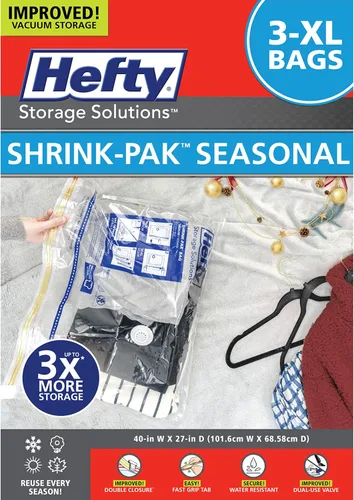 Vista 13 de Hefty Shrink-Pak - 4 bolsas grandes de almacenamiento al vacío para ropa, almohadas, toallas o mantas - Bolsas selladoras al vacío ahorradoras