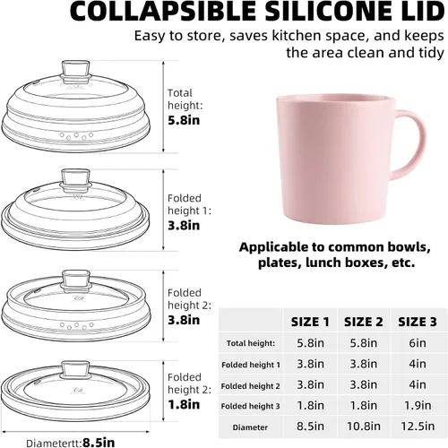 Vista 10 de Cubierta alta para salpicaduras de microondas, tapa protectora de vidrio de 5.8 pulgadas de altura con silicona plegable para plato de olla de Negro
