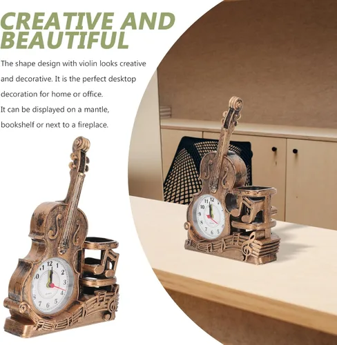 Vista 6 de Garneck Portalápices para violín Decoraciones para Salas De Casa Librería Estante Modelo Violín Figuras Papelería Madera Portalápices Hierro