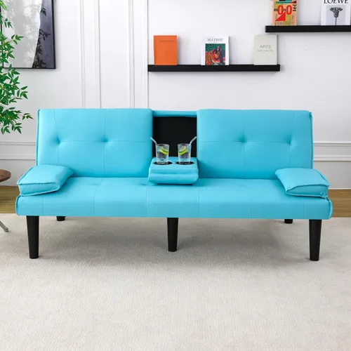 Vista 3 de The 67-Inch Black PVC Multi-Functional Sofa Bed with a Foldable and Cup Holder Design Makes It Extremely Convenient to Turn The Living Room Into a