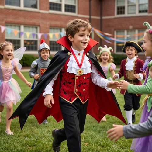Vista 5 de Disfraz de vampiro para niños, disfraz de vampiro rojo de Halloween para niños