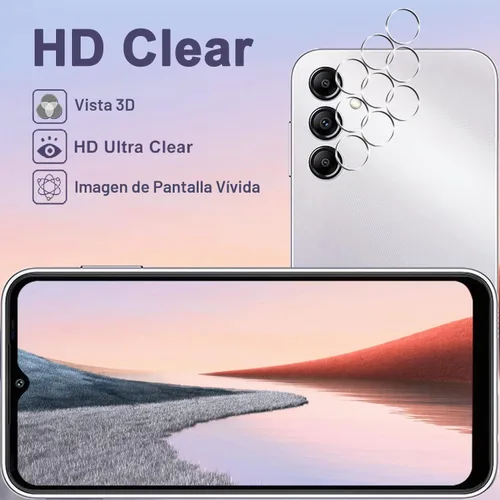 Vista 5 de Paquete de 3 + 3 protectores de pantalla para Galaxy A14 5G + protector de lente de cámara, dureza 9H, resistente a los arañazos, fácil instalación