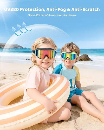 Vista 5 de Aegend Paquete de 2 gafas de natación para niños, marco grande, antivaho, silicona suave, a prueba de fugas, protección UV para niños y niñas de 3 a
