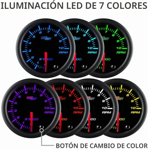 Vista 4 de GlowShift tacómetro ahumado 7 colores 2 pulgadas