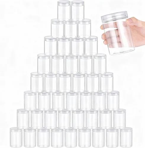 Vista 32 de SATINIOR 100 tarros de plástico con tapas, recipientes pequeños, tapas de boca ancha, pequeños recipientes de plástico para loción, crema, diamantes