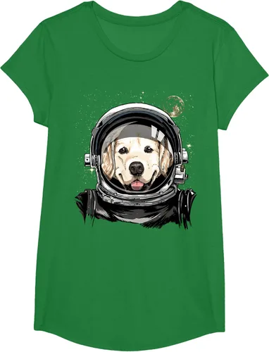 Vista 82 de Camiseta para amantes de los perros de los astronautas del espacio exterior Golden Retriever Lover, Negro