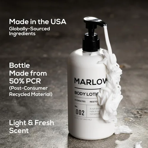 Vista 5 de MARLOWE. Loción Corporal No. 002 con Dispensador de 15 oz, Original, Loción Revitalizante para Piel Seca con Aloe Vera y Aminoácidos, Hidrata