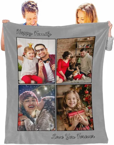 Vista 21 de Manta personalizada con tus fotos favoritas, manta personalizada con mis propias imágenes para familia, mamá, papá, hija, hijo, perro, hermanas