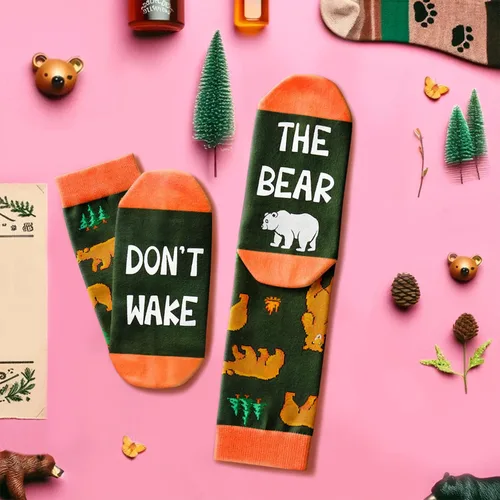 Vista 5 de HAPPYPOP Regalos divertidos de oso para amantes de los osos, calcetines de oso para mujeres y hombres, regalos divertidos y tontos para él, ella