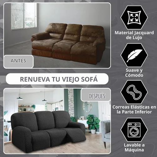 Vista 4 de ULTICOR - Juego de 8 fundas para sofá reclinable, fundas de sofá de punto jacquard elásticas para 3 cojines, fundas de sofá reclinable gruesas, Negro