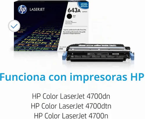 Vista 2 de Cartucho de tóner negro original HP 643A Funciona con HP Color LaserJet 4700 Series Q5950A