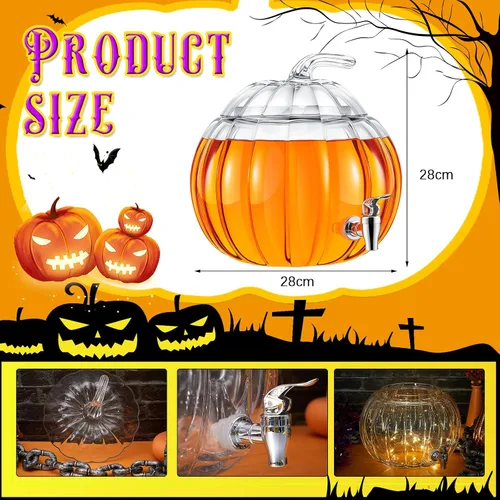 Vista 2 de Uiifan Paquete de 2 dispensadores de bebidas de calabaza de vidrio de 2 galones para otoño, Halloween, suministros de fiesta de Acción de Gracias