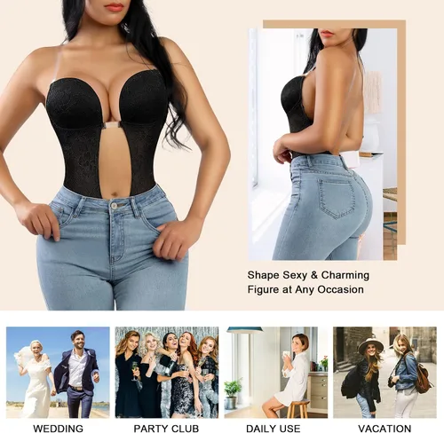 Vista 5 de FeelinGirl Faja invisible sin espalda para mujer, talla grande, faja invisible con brasier integrado