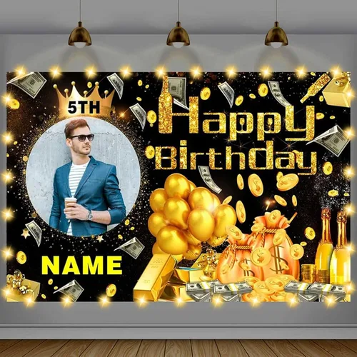 Vista 15 de Cartel de feliz cumpleaños beige personalizado para telón de fondo grande de feliz cumpleaños, globo aerostático, fiesta, interior y exterior