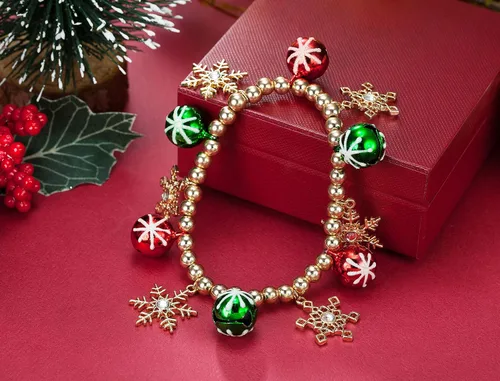 Vista 3 de Bling - Pulsera de cuentas de copo de nieve blanco con cuentas elásticas de cristal para mujeres y niñas