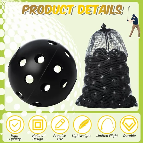 Vista 3 de MiniInflat Paquete de 80 pelotas de práctica de golf con vuelo limitado de 42 mm, pelota de entrenamiento de golf de plástico hueca con flujo