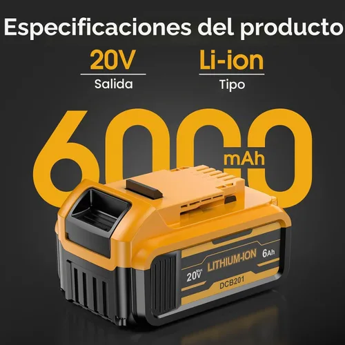 Vista 2 de Paquete de 2 baterías de repuesto de 6.0Ah para Dewalt 20 V Max, repuesto para batería Dewalt DCB200 DCB201 con estación de carga LED
