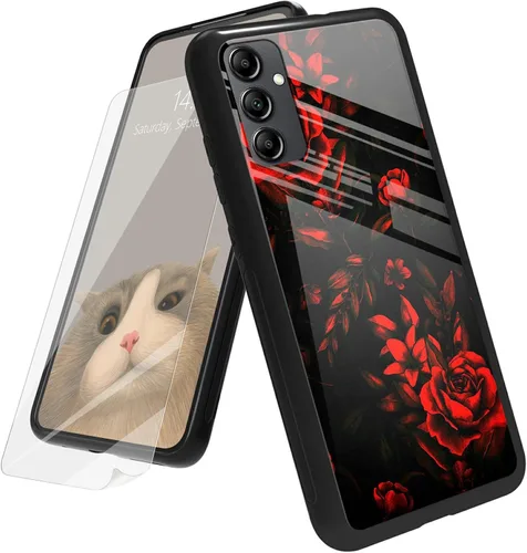 Vista 25 de Funda para Samsung Galaxy A12 5G con protector de pantalla, parte trasera de vidrio templado + TPU de silicona suave que absorbe los golpes