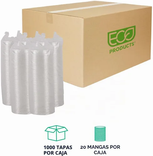 Vista 2 de Eco-Products GreenStripe - Tapas planas de plástico compostable, caja de 1000, agujero perforado para pajilla, se adapta a vasos de 7 y 10 onzas